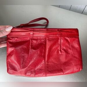 Vintage Retro Red Leather Clutch/Handbag Wristlet Made In Korea